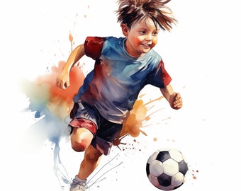Children Soccer Clipart, Soccer Sport Images, 10 Watercolor Clip Art, Printable JPGs, Instant Download, Commercial Use, Paper craft