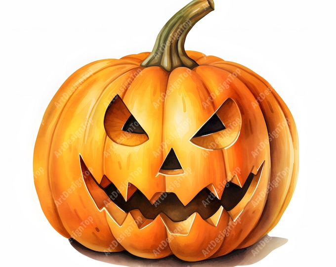 Halloween Pumpkin Clipart, Scary Pumpkins Images, 10 Watercolor Clip Art, Printable JPGs, Instant Download, Commercial Use, Paper craft