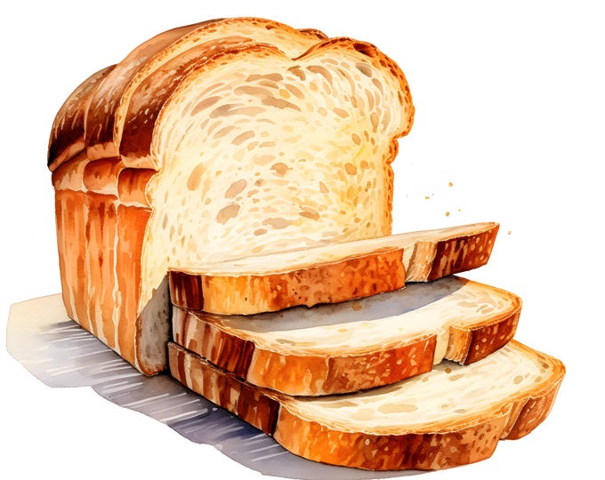 Sliced Bread Clipart, Fresh Baked Bread Images, 10 Watercolor Clip Art, Printable JPGs, Instant Download, Commercial Use, Paper craft