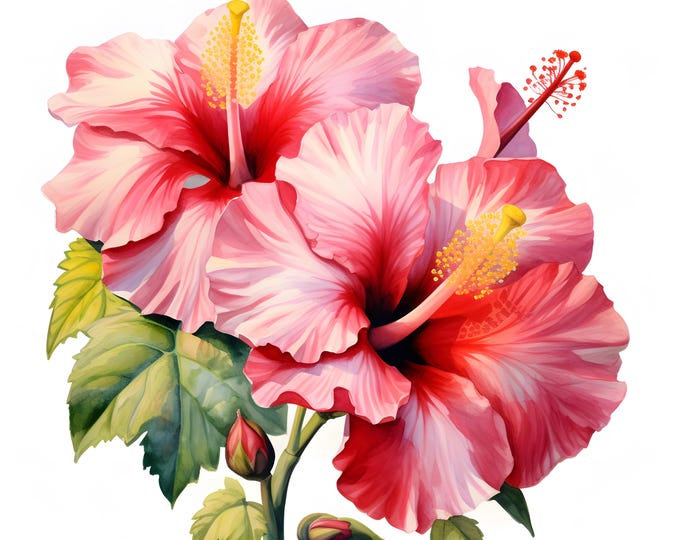 Hibiscus Clipart, Hibiscus Flowers Images, 10 Watercolor Clip Art, Printable JPGs, Instant Download, Commercial Use, Paper craft