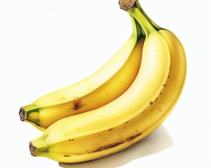 Banana Clipart, Yellow Tropical Fruit Images, 10 Watercolor Clip Art, Printable JPGs, Instant Download, Commercial Use