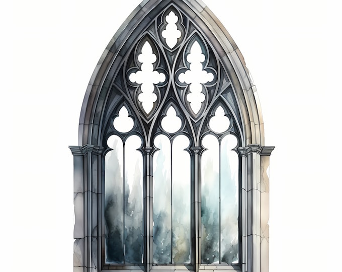 Gothic Window Clipart, Enchanted Windows Images, 10 Watercolor Clip Art, Printable JPGs, Instant Download, Commercial Use, Paper craft