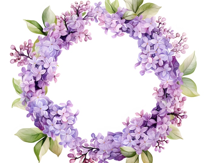 Lilac Wreath Clipart, Wedding Flowers Images, 10 Watercolor Clip Art, Printable JPGs, Instant Download, Commercial Use, Paper craft