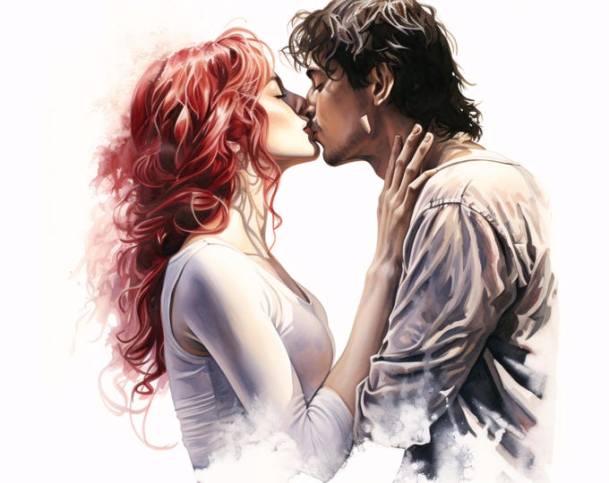 Romantic Kiss Clipart, Couple Love Images, 10 Watercolor Clip Art, Printable JPGs, Instant Download, Commercial Use, Paper craft