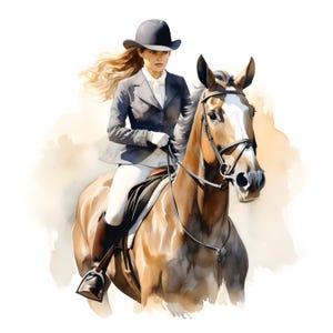 Equestrian Clipart, Horse Riding Jockey Images, 10 Watercolor Clip Art, Printable JPGs, Instant Download, Commercial Use, Paper craft