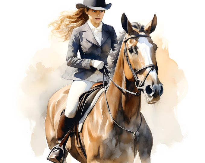 Equestrian Clipart, Horse Riding Jockey Images, 10 Watercolor Clip Art, Printable JPGs, Instant Download, Commercial Use, Paper craft