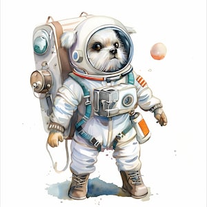 Clipart animaux astronaute, animaux en scaphandre, 10 images clipart aquarelle, fichiers JPG imprimables, téléchargement immédiat, usage commercial, créations en papier