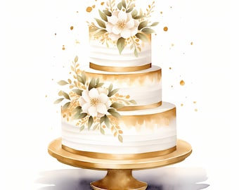 Watercolor Wedding Cake Clipart: Floral Cake Images (JPG Digital Download)