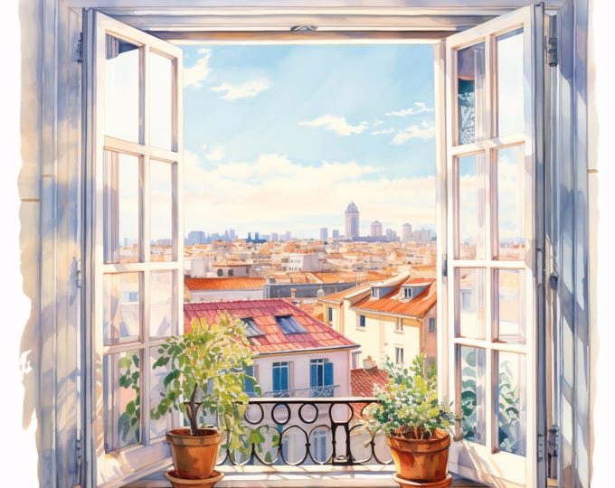 City Window View Clipart, Urban Landscape Images, 10 Watercolor Clip Art, Printable JPGs, Instant Download, Commercial Use, Paper craft