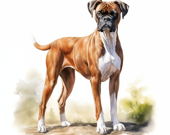 Boxer Dog Clipart, Boxer Dog Images, 10 Watercolor Clip Art, Printable JPGs, Instant Download, Commercial Use, Paper craft