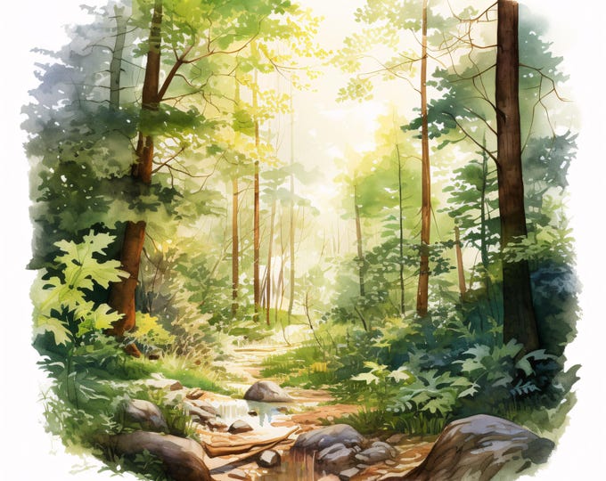 Forest Landscape Clipart, Enchanted Woods Images, 10 Watercolor Clip Art, Printable JPGs, Instant Download, Commercial Use, Paper craft