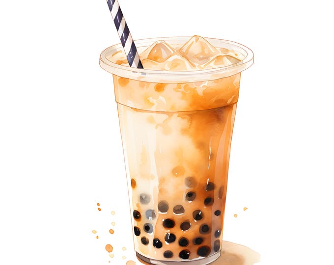 Bubble Tea Clipart, Summer Tea Images, 10 Watercolor Clip Art, Printable JPGs, Instant Download, Commercial Use, Paper craft