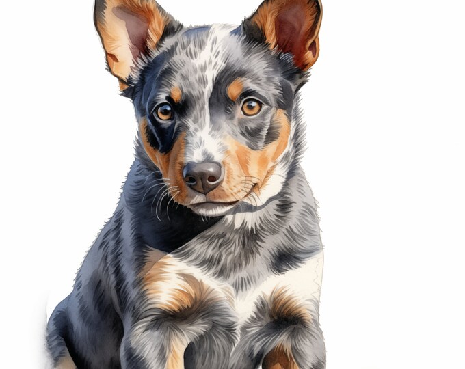 Australian Cattle Dog Clipart, Puppy Images, 10 Watercolor Clip Art, Printable JPGs, Instant Download, Commercial Use, Paper craft