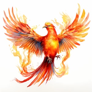 Clipart Phoenix, images d'oiseaux de feu de conte de fées, 10 images clipart aquarelle, fichiers JPG imprimables, téléchargement immédiat, usage commercial, créations en papier