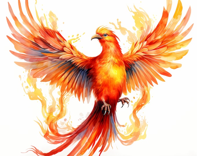Phoenix Clipart, Fairytale Fire Bird Images, 10 Watercolor Clip Art, Printable JPGs, Instant Download, Commercial Use, Paper craft