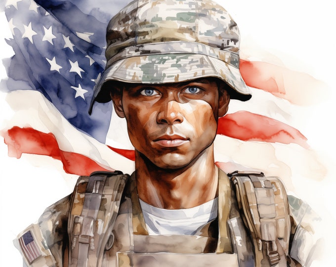 US Soldier Clipart, USA Army Soldier Images, 10 Watercolor Clip Art, Printable JPGs, Instant Download, Commercial Use, Paper craft