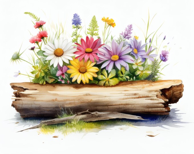 Wildflowers Clipart, Woodland Floral Images, 10 Watercolor Clip Art, Printable JPGs, Instant Download, Commercial Use, Paper craft