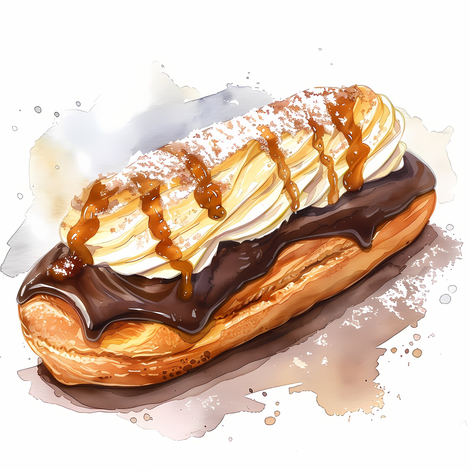 Eclair Clipart, Tasty Eclairs Images, 10 Watercolor Clip Art, Printable ...