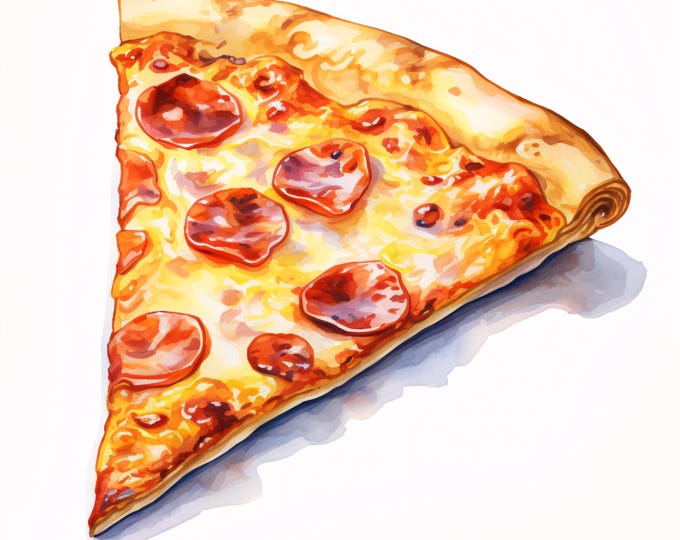 Watercolor Pizza Clipart: 10 JPG Food Images, Commercial Use (Instant Download)