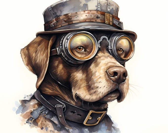 Steampunk Labrador Clipart, Labrador Dog Images, 10 Watercolor Clip Art, Printable JPGs, Instant Download, Commercial Use, Paper craft
