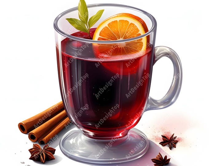 Mulled Wine Clipart, Winter Drinks Images, 10 Watercolor Clip Art, Printable JPGs, Instant Download, Commercial Use, Paper craft