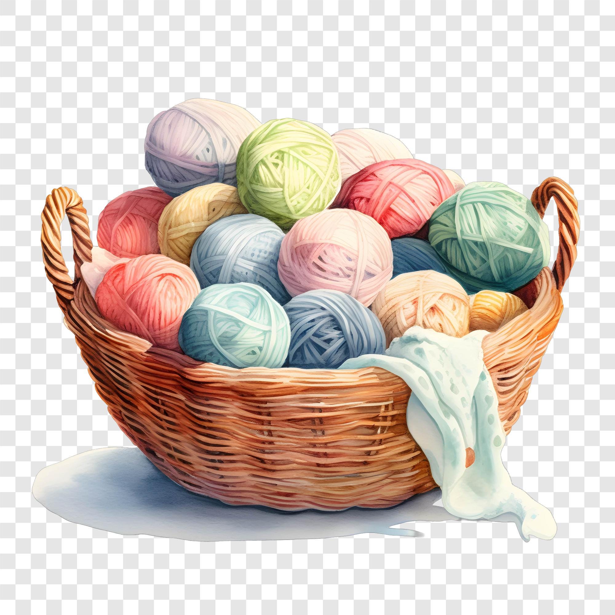 8 PNG Yarn Basket Clipart, Knitting Supplies Images, Craft Illustration ...
