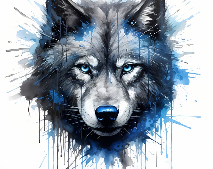 Blue Wolf Clipart, Tribal Wolf Images, 10 Watercolor Clip Art, Printable JPGs, Instant Download, Commercial Use, Paper craft