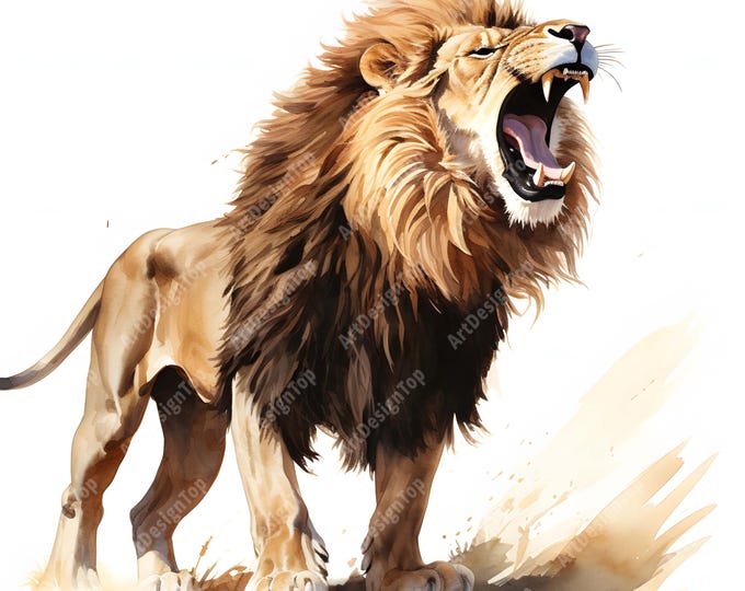 Lion Roaring Clipart, Majestic Lions Images, 10 Watercolor Clip Art, Printable JPGs, Instant Download, Commercial Use, Paper craft