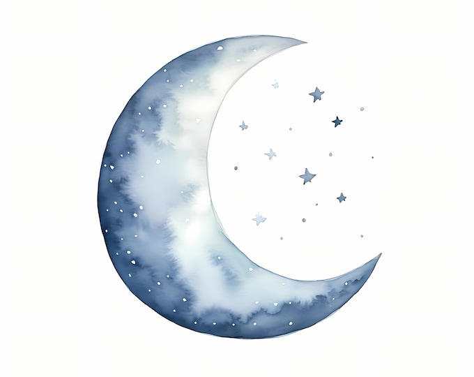 Boho Moon Clipart, Minimalist Moon Images, 10 Watercolor Clip Art, Printable JPGs, Instant Download, Commercial Use, Paper craft