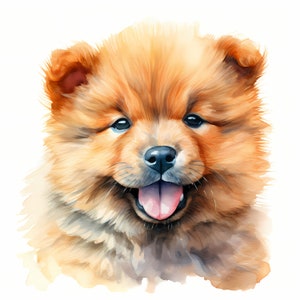 Chow Chow Puppy Watercolor Clipart: 10 Dog Breed JPGs (Commercial Use)