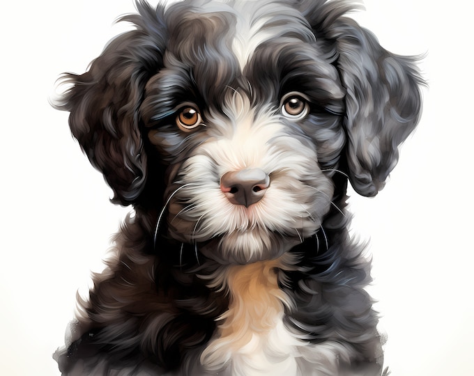 Portuguese Water Dog Clipart, Puppy Dog Images, 10 Watercolor Clip Art, Printable JPGs, Instant Download, Commercial Use, Paper craft