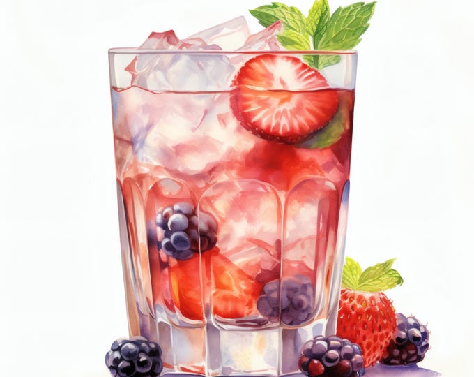 Berry Cocktail Clipart, Summer Drink Images, 10 Watercolor Clip Art, Printable JPGs, Instant Download, Commercial Use, Paper craft