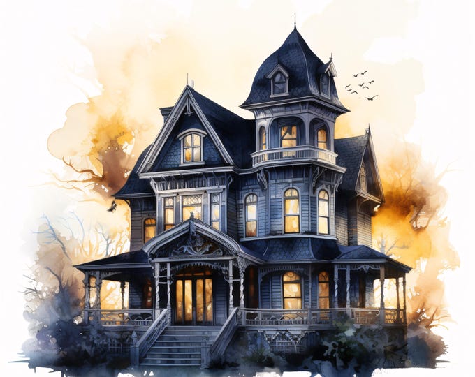 Haunted House Clipart, Halloween Mansion Images, 10 Watercolor Clip Art, Printable JPGs, Instant Download, Commercial Use, Paper craft