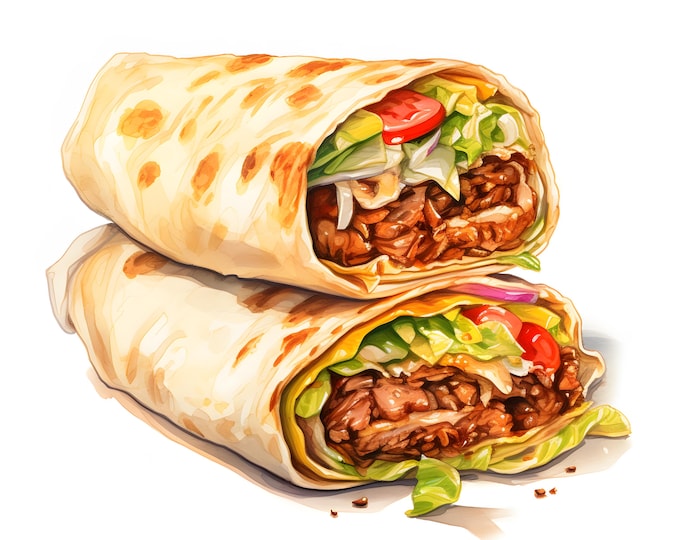 Doner Kebab Clipart, Shawarma Images, 10 Watercolor Clip Art, Printable JPGs, Instant Download, Commercial Use, Paper craft