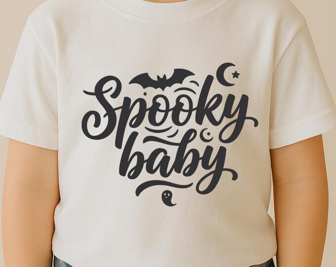 Spooky Baby SVG, Cute Halloween Quote T-Shirt Print, Ghost Bat Moon DXF PNG Cut File for Cricut and Silhouette