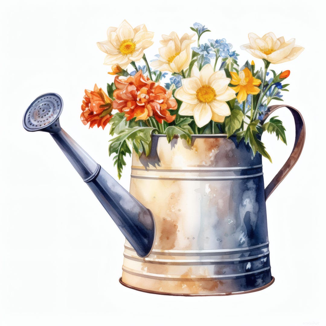 Watering Can Clipart, Floral Decor Images, 10 Watercolor Clip Art ...