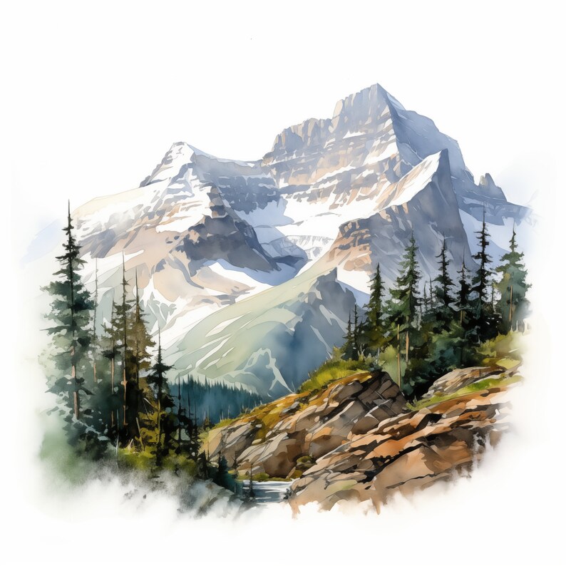 Canadian Rockies Clipart, Mountains Landscape Images, 10 Watercolor
