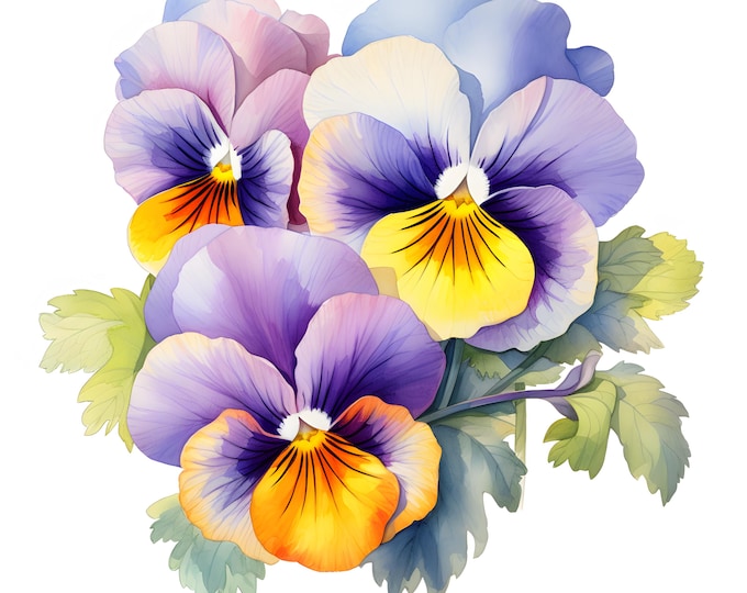 Pansies Clipart, Pansy Flowers Images, 10 Watercolor Clip Art, Printable JPGs, Instant Download, Commercial Use, Paper craft