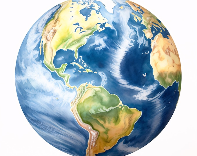 Watercolor Earth Clipart: Globe Planet JPGs for Commercial Use (Instant Download