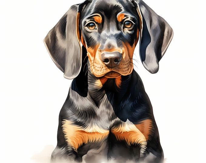 Black and Tan Coonhound Clipart, Puppy Dog Images, 10 Watercolor Clip Art, Printable JPGs, Instant Download, Commercial Use, Paper craft