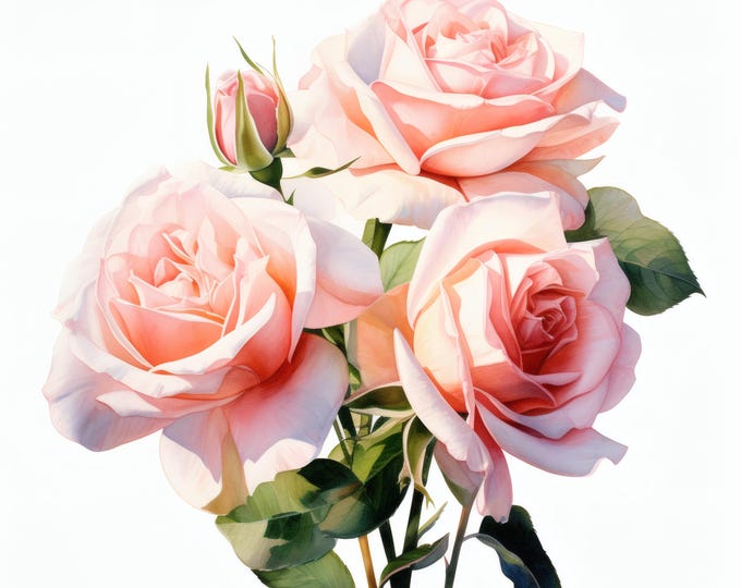 Rose Bouquet Clipart, Elegant Floral Images, 10 Watercolor Clip Art, Printable JPGs, Instant Download, Commercial Use, Paper craft