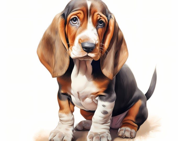 Basset Hound Clipart, Puppy Dog Images, 10 Watercolor Clip Art, Printable JPGs, Instant Download, Commercial Use, Paper craft