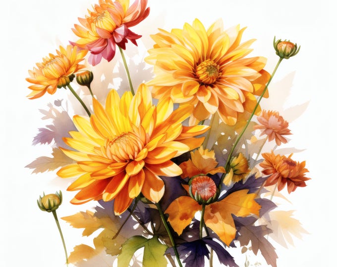 Autumn Flowers Clipart, Fall Floral Bouquet Images, 10 Watercolor Clip Art, Printable JPGs, Instant Download, Commercial Use