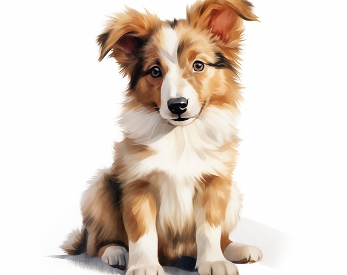Collie Dog Clipart, Puppy Dog Images, 10 Watercolor Clip Art, Printable JPGs, Instant Download, Commercial Use, Paper craft