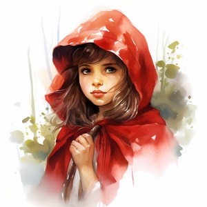 Little Red Riding Hood Clipart, Red Riding Hood Images, 10 Watercolor Clip Art, Printable JPG, Instant Download, Commercial Use, Paper craft