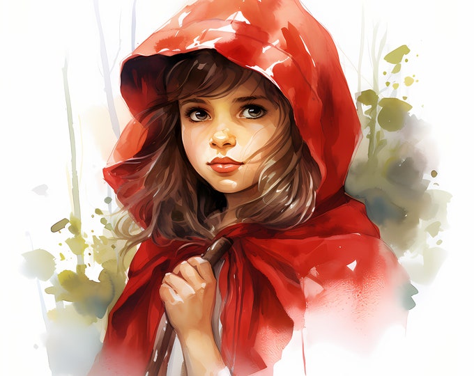 Little Red Riding Hood Clipart, Red Riding Hood Images, 10 Watercolor Clip Art, Printable JPG, Instant Download, Commercial Use, Paper craft