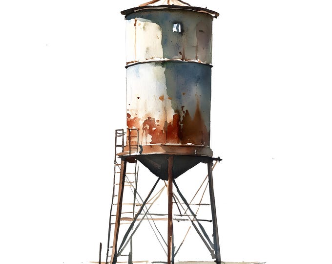 Watertower Clipart, Water Tower Images, 10 Watercolor Clip Art, Printable JPGs, Instant Download, Commercial Use, Paper craft