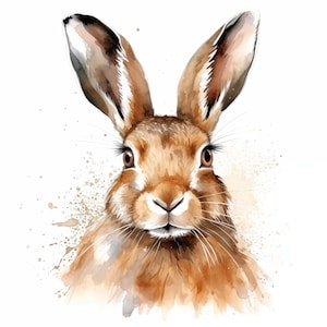 Hare Clipart, Rabbit Images, 12 Watercolor Clip Art, Printable JPGs, Instant Download, Commercial Use, Paper craft