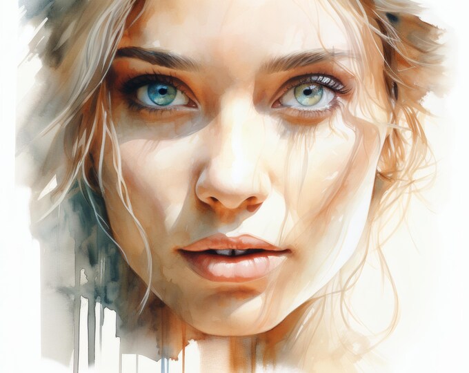 Female Portrait Clipart, Artistic Face Images, 10 Watercolor Clip Art, Printable JPGs, Instant Download, Commercial Use, Paper craft