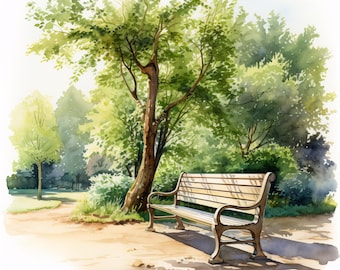 Park Bench Clipart, Summer Garden Images, 10 Watercolor Clip Art, Printable JPGs, Instant Download, Commercial Use, Paper craft